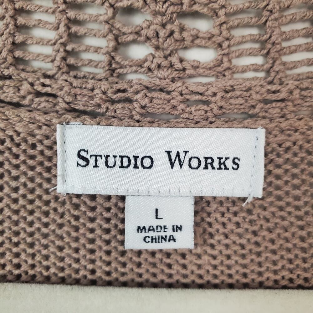 STUDIO WORKS | Open Front Loose Knit | Tan | Cardigan Sweater | Size Large - Picture 2 of 5